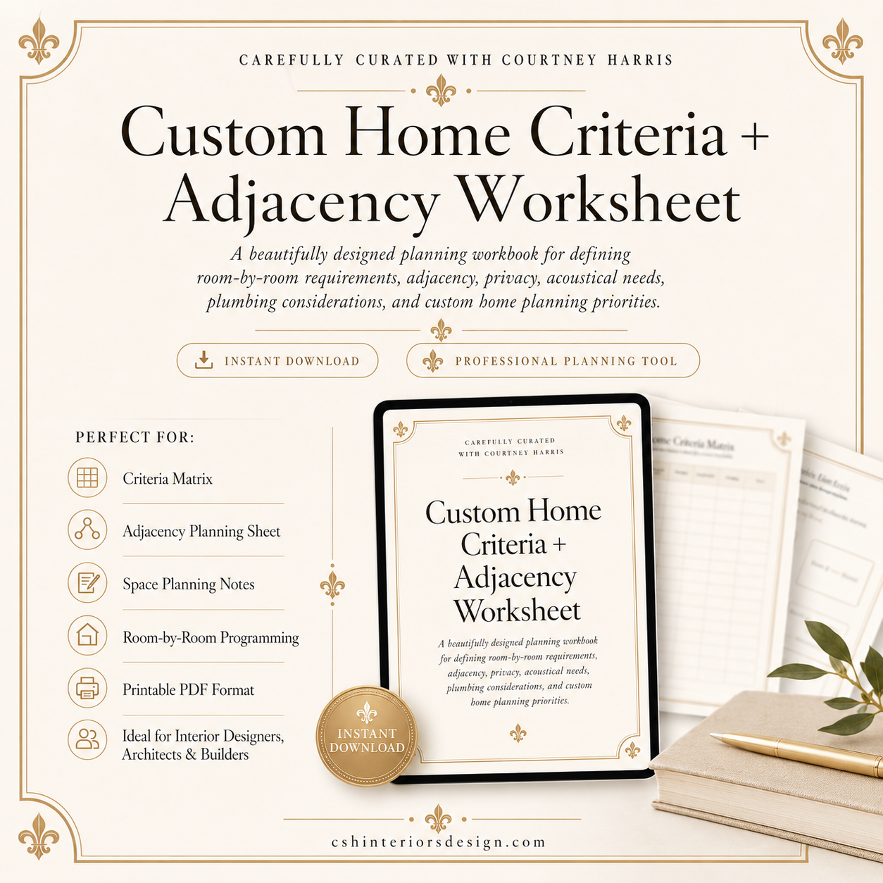 Custom Home Criteria Matrix + Adjacency Worksheet | Digital Download